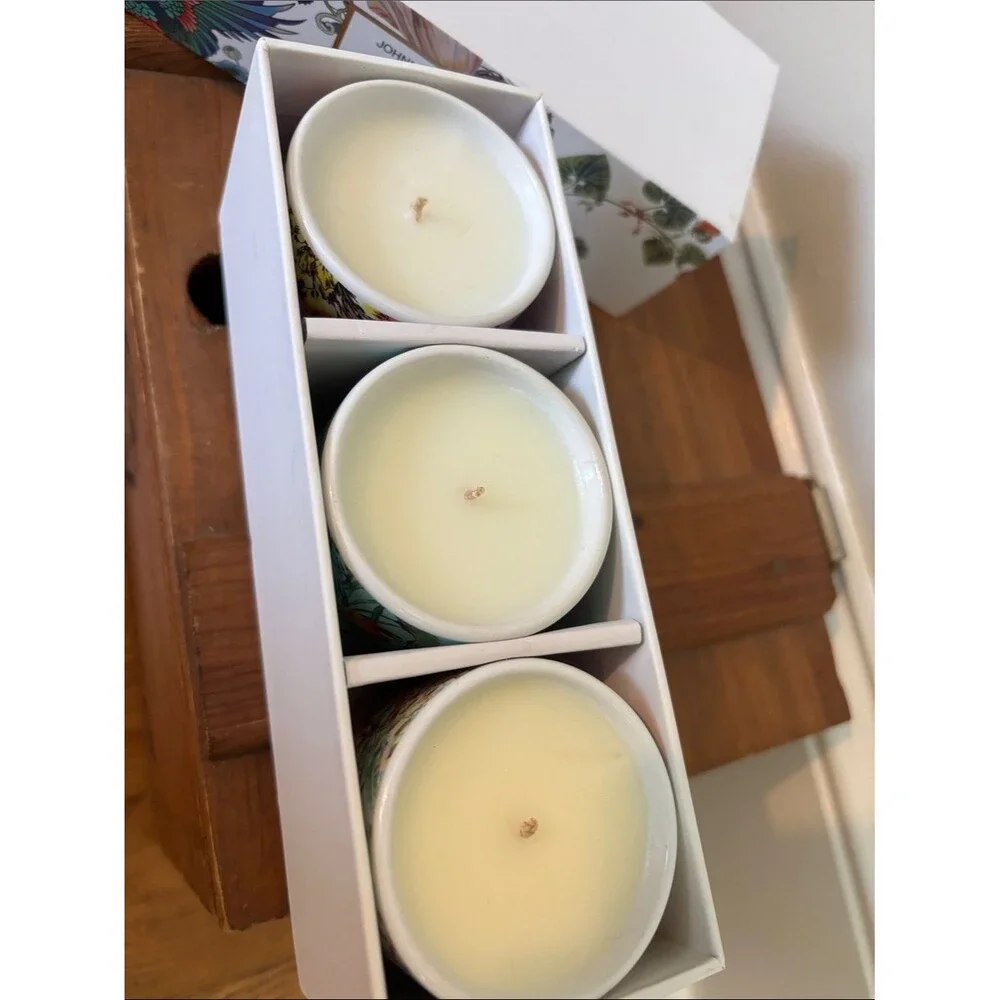 NEW Johnny Was Floral Votive Candle Trio - White with Botanical Box